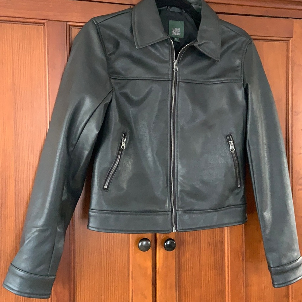 Black faux leather jacket. XXS. New